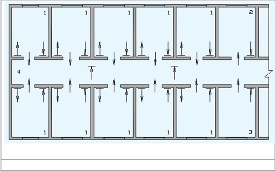 Вентиляция ЛПУ: схема организации воздухообмена в палатной секции, состоящей из 10 палат
